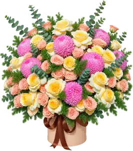 Bình Hoa Hồng Phối Cúc Và Hoa Phụ Tông Hồng Pastel