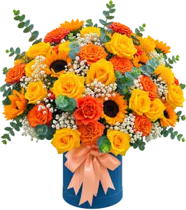 Bình Hoa Hồng Phối Hướng Dương Tông Vàng - Cam