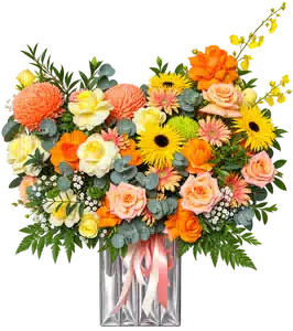 Bình Hoa Hồng Phối Hướng Dương Tông Vàng - Cam