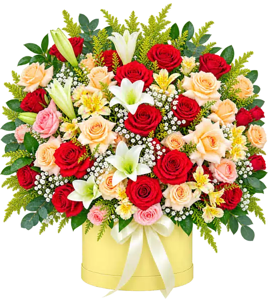Bình Hoa Hồng Phối Lily Tông Vàng - Cam