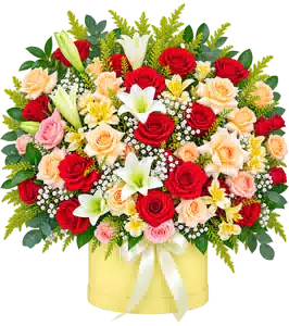 Bình Hoa Hồng Phối Lily Tông Vàng - Cam