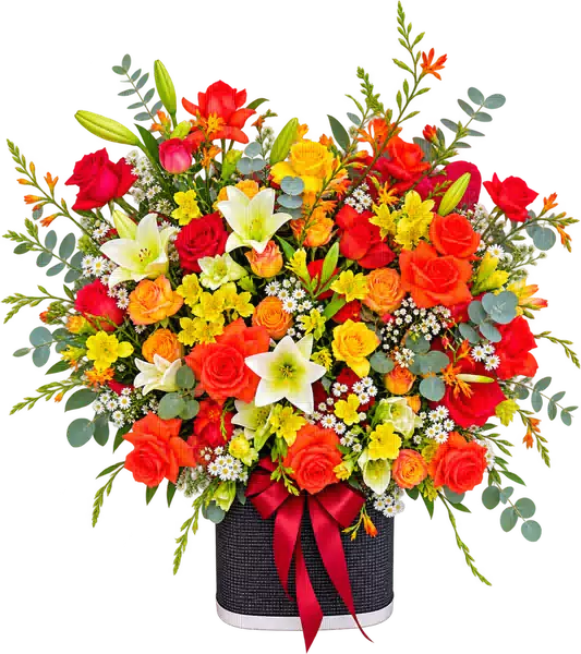 Bình Hoa Hồng Phối Lily Tông Vàng - Cam