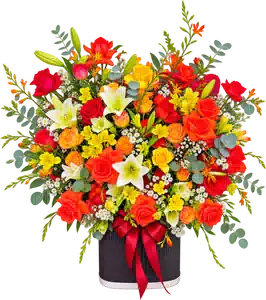 Bình Hoa Hồng Phối Lily Tông Vàng - Cam