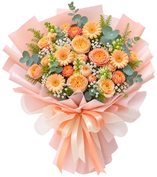 Bó Hoa Hồng Cam Phối Đồng Tiền