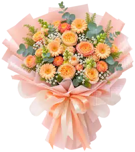 Bó Hoa Hồng Cam Phối Đồng Tiền