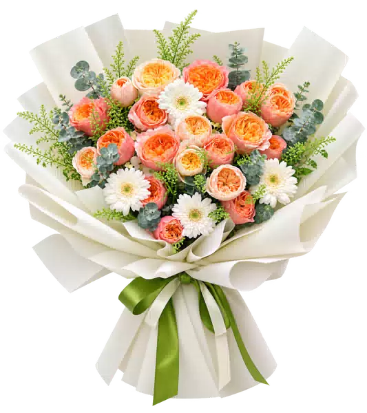 Bó Hoa Hồng Cam Phối Hoa Phụ