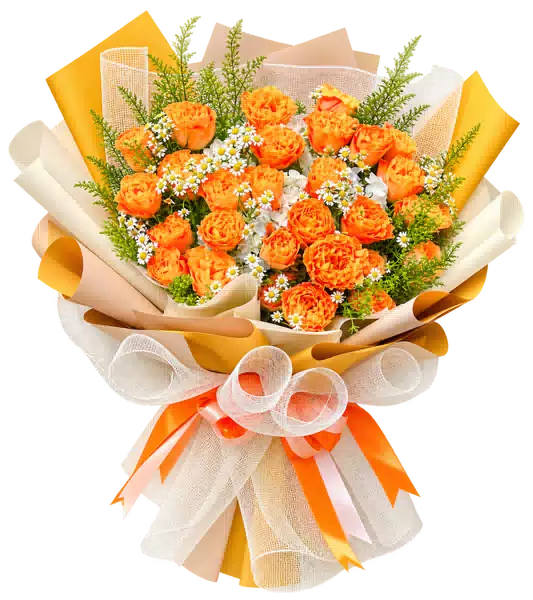 Bó Hoa Hồng Cam Phối Hoa Phụ