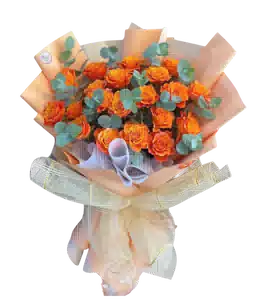 Bó Hoa Hồng Cam Phối Xanh