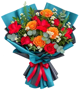 Bó Hoa Hồng Đỏ Cam Phối Cúc Trắng
