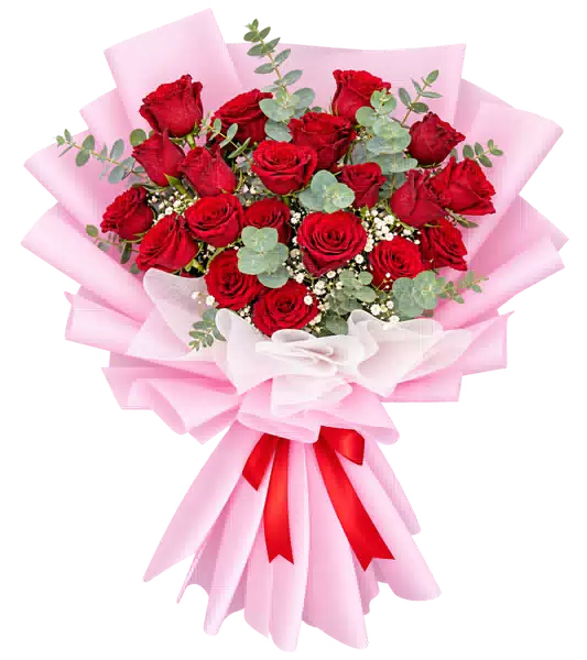 Bó Hoa Hồng Đỏ Gói Hồng