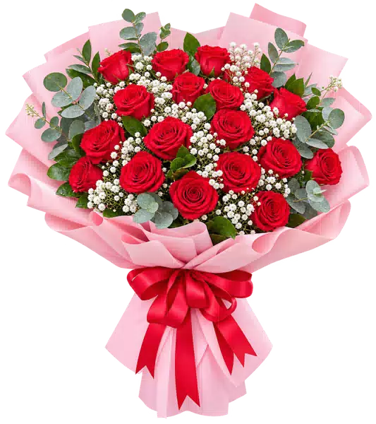 Bó Hoa Hồng Đỏ Gói Hồng