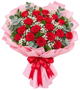 Bó Hoa Hồng Đỏ Gói Hồng