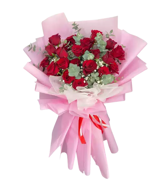 Bó Hoa Hồng Đỏ Gói Hồng