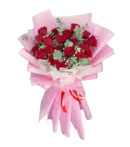 Bó Hoa Hồng Đỏ Gói Hồng