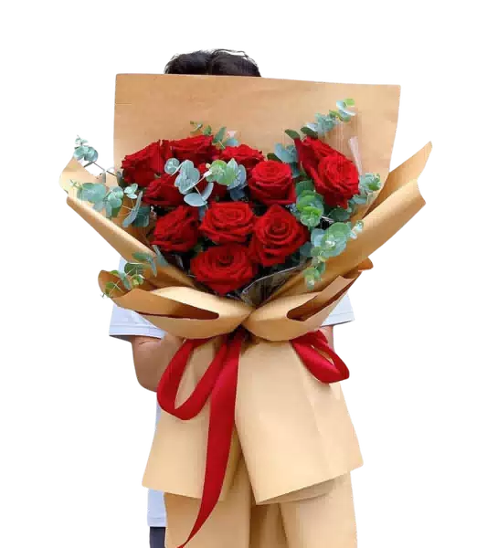 Bó Hoa Hồng Đỏ Gói Nâu