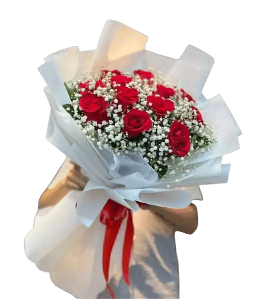 Bó Hoa Hồng Đỏ Gói Trắng