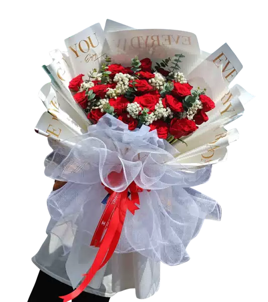 Bó Hoa Hồng Đỏ Gói Trắng Nổi Bật