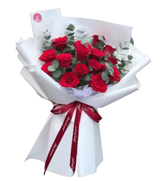 Bó Hoa Hồng Đỏ Gói Trắng Thanh Lịch