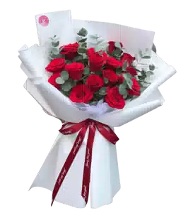 Bó Hoa Hồng Đỏ Gói Trắng Thanh Lịch