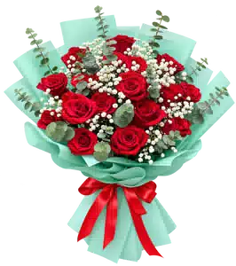 Bó Hoa Hồng Đỏ Gói Xanh Mint