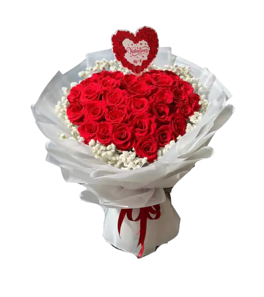 Bó Hoa Hồng Đỏ Hình Trái Tim