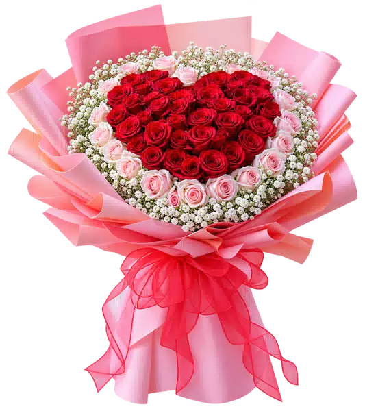 Bó Hoa Hồng Đỏ Hồng Trái Tim