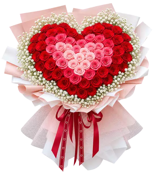 Bó Hoa Hồng Đỏ Hồng Xếp Trái Tim