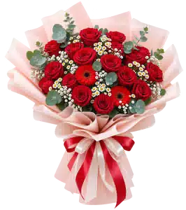 Bó Hoa Hồng Đỏ Phối Đồng Tiền