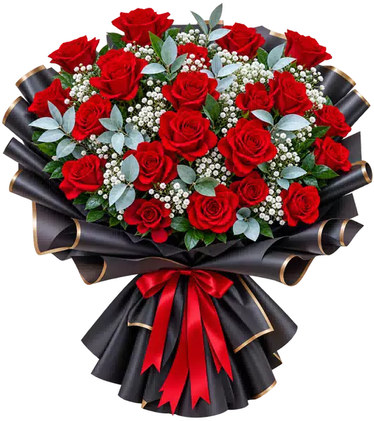 Bó Hoa Hồng Đỏ Phối Hoa Phụ