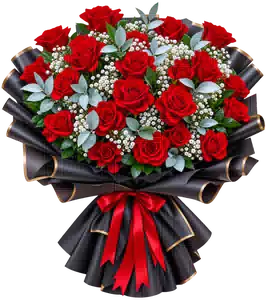 Bó Hoa Hồng Đỏ Phối Hoa Phụ