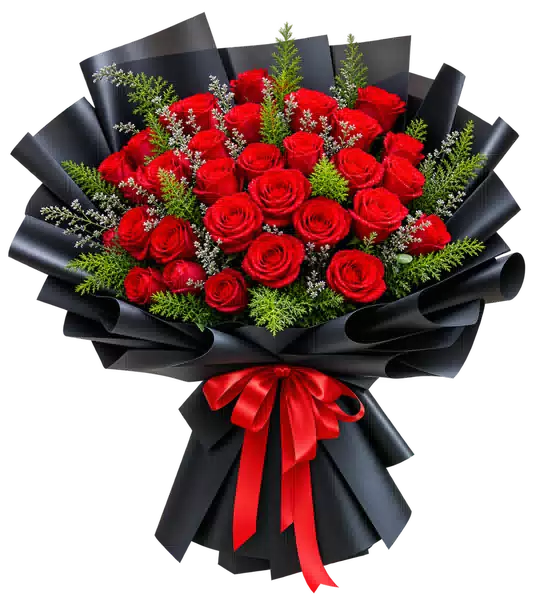 Bó Hoa Hồng Đỏ Phối Hoa Phụ