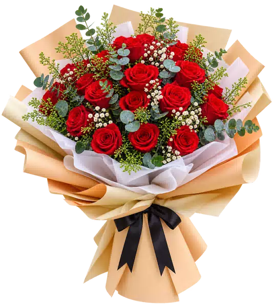 Bó Hoa Hồng Đỏ Phối Hoa Phụ