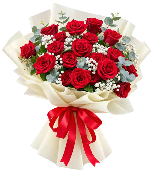 Bó Hoa Hồng Đỏ Phối Hoa Phụ