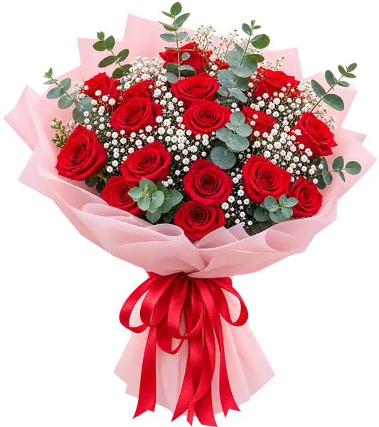 Bó Hoa Hồng Đỏ Phối Hoa Phụ