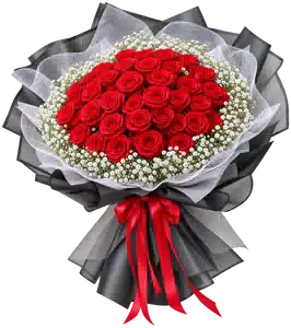 Bó Hoa Hồng Đỏ Phối Hoa Phụ