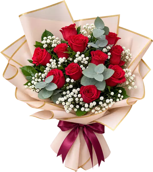 Bó Hoa Hồng Đỏ Phối Hoa Phụ