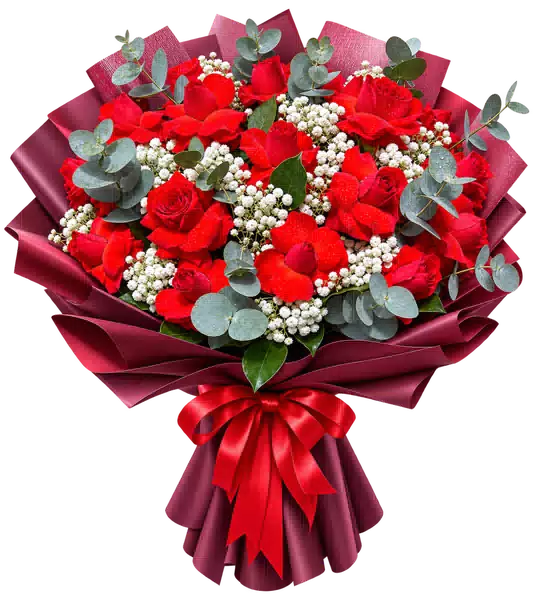 Bó Hoa Hồng Đỏ Phối Hoa Phụ