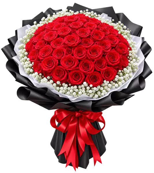 Bó Hoa Hồng Đỏ Phối Hoa Phụ