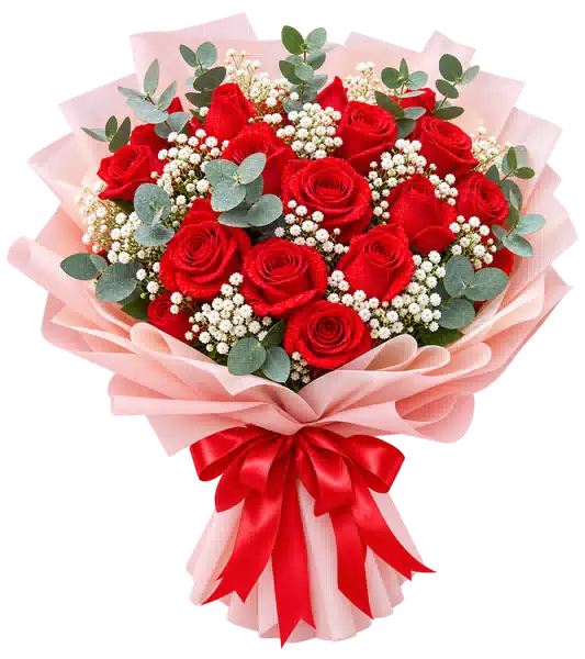 Bó Hoa Hồng Đỏ Phối Hoa Phụ