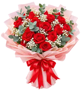 Bó Hoa Hồng Đỏ Phối Hoa Phụ