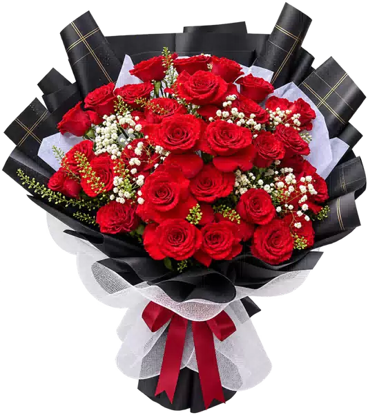Bó Hoa Hồng Đỏ Phối Hoa Phụ