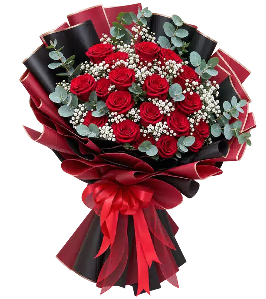 Bó Hoa Hồng Đỏ Phối Hoa Phụ