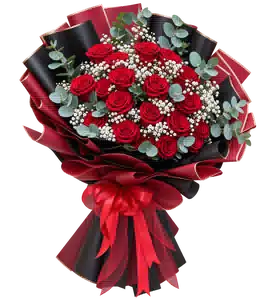 Bó Hoa Hồng Đỏ Phối Hoa Phụ
