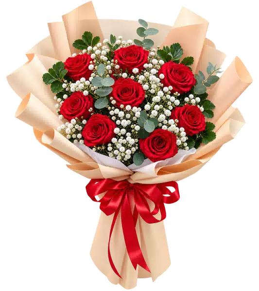Bó Hoa Hồng Đỏ Phối Hoa Phụ