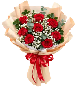 Bó Hoa Hồng Đỏ Phối Hoa Phụ