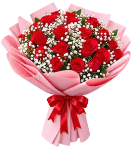 Bó Hoa Hồng Đỏ Phối Hoa Phụ