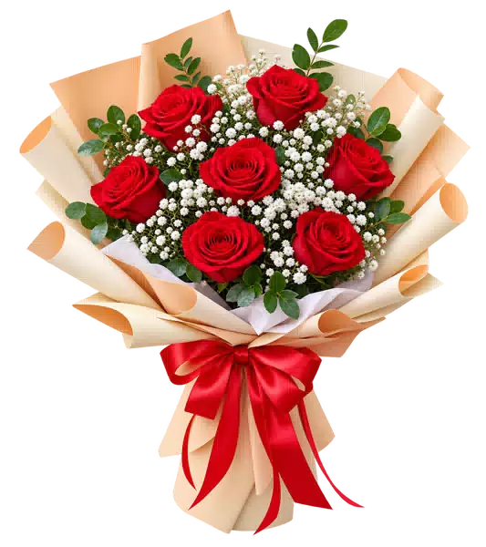 Bó Hoa Hồng Đỏ Phối Hoa Phụ