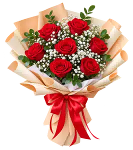 Bó Hoa Hồng Đỏ Phối Hoa Phụ