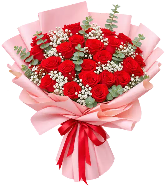 Bó Hoa Hồng Đỏ Phối Hoa Phụ
