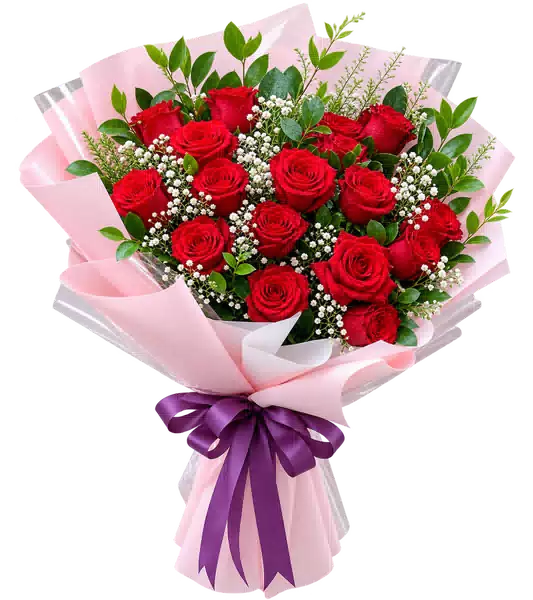 Bó Hoa Hồng Đỏ Phối Hoa Phụ